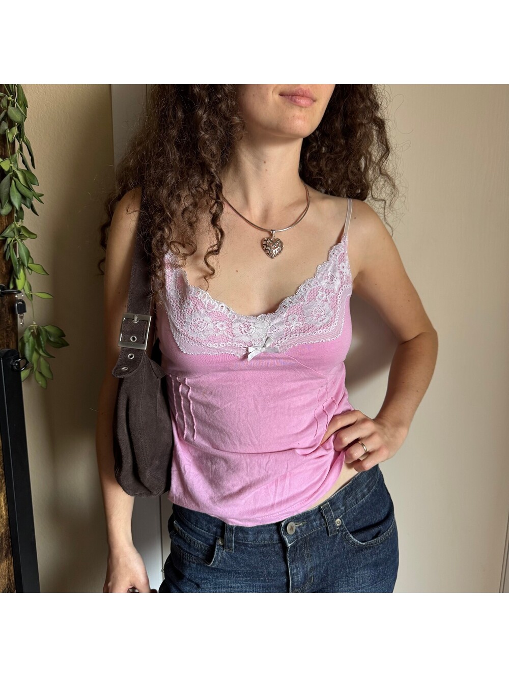 Vintage Y2K Pink Lace Cami Tank Top Coquette Women's Lingerie Style 2000s